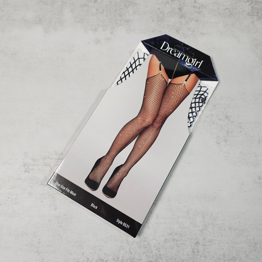 Dreamgirl Black Rhinestone Fishnet Thigh Highs One Size